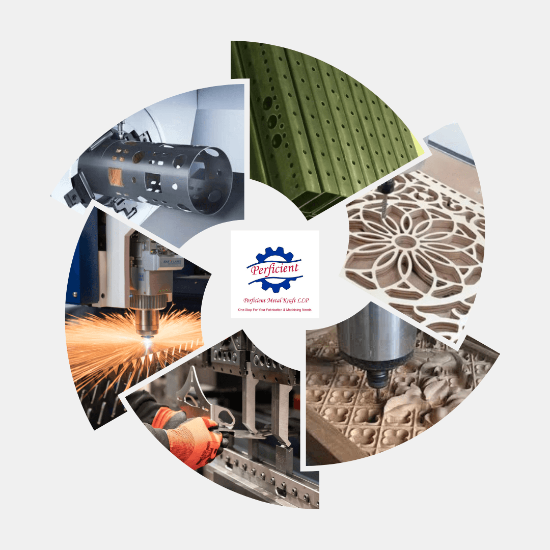Advanced cutting technologies : laser cutting, pipe cutting, 3D routing, perforated sheets, and intricate metal designs.