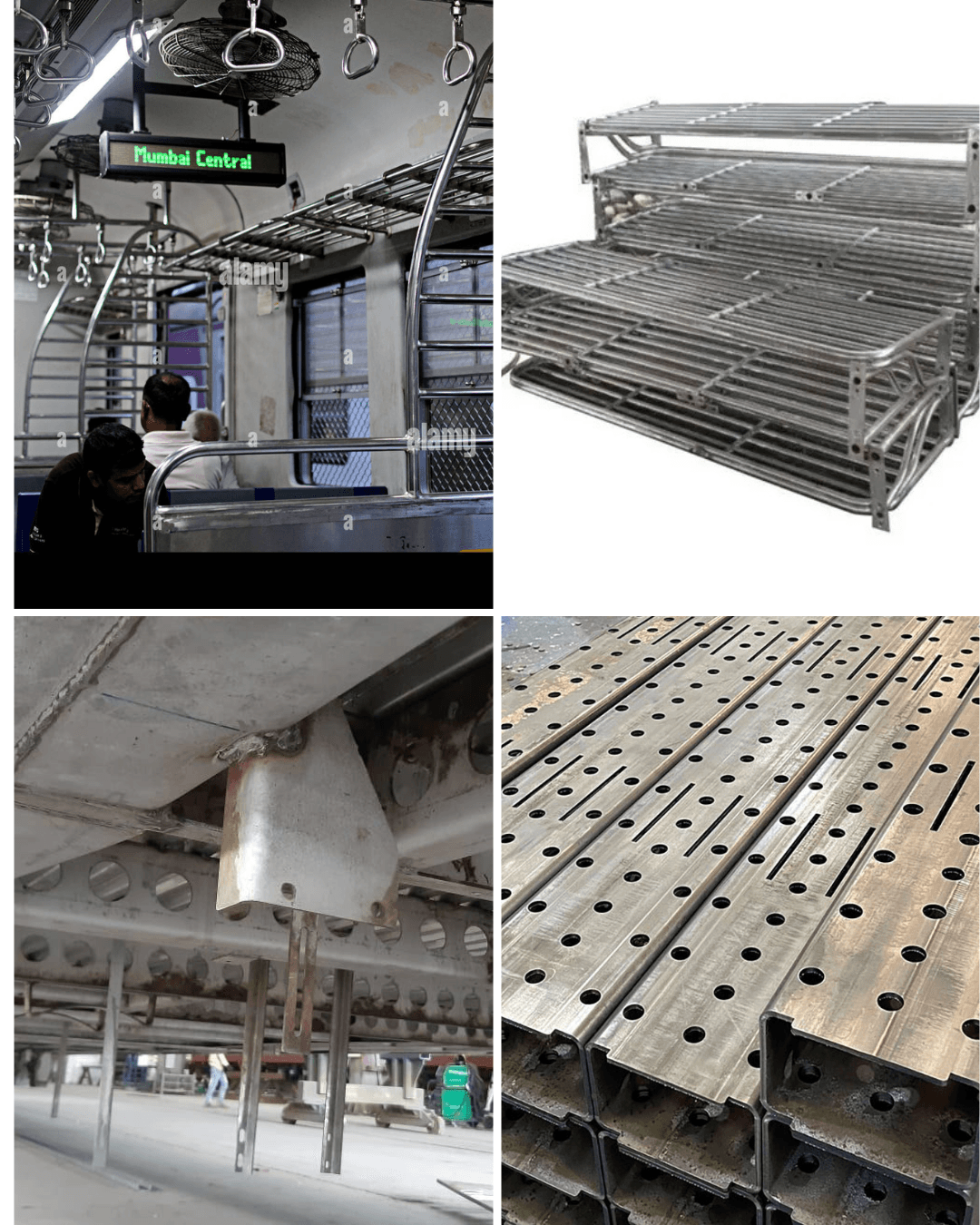 Metal components for railway coaches